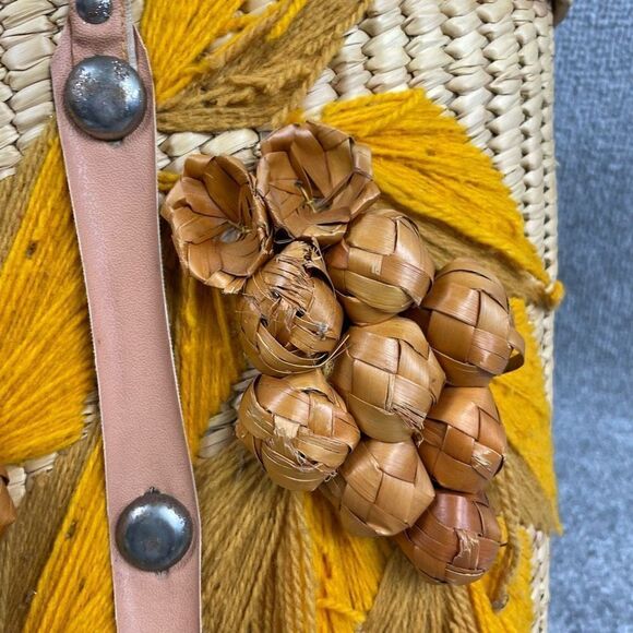 VTG Handmade Ornate Wicker Leather Handles Large Handbag Basket Metal Clasp - Picture 5 of 8